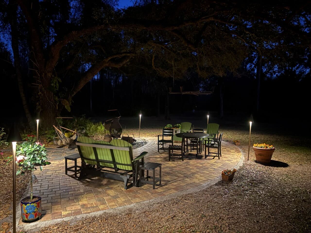 Backyard retreat with tiki path lights